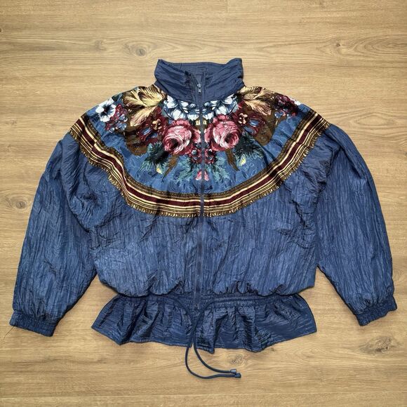 Vintage 80s Windbreaker Basic Editions Women Size L Floral Jacquard Lining Retro - Picture 11 of 11